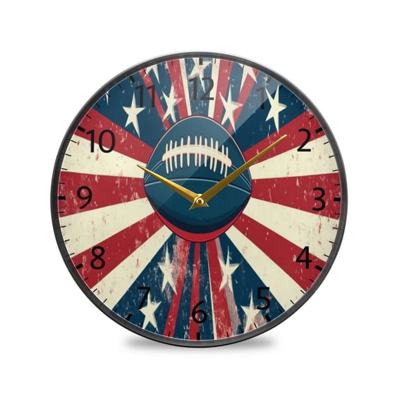 BZSMCE Wall Clock Acrylic Size：9.5*9.5in/11.9*11.9in Old Glory Football Design Pattern Clock