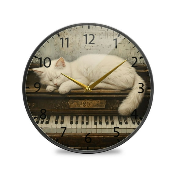 BZSMCE Wall Clock Acrylic Size:9.5*9.5in/11.9*11.9in Piano Dreams with A Cozy Cat Design Pattern Clock
