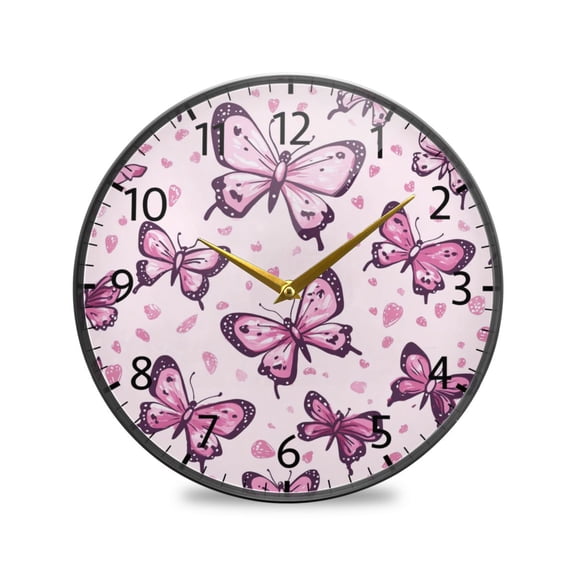 BZSMCE Wall Clock Acrylic Size：9.5*9.5in/11.9*11.9in Pink Butterfly Bliss Design Pattern Clock