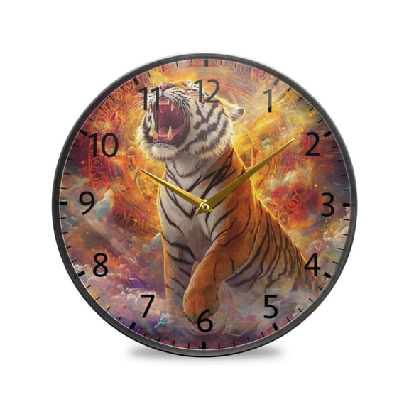 BZSMCE Wall Clock Acrylic Size：9.5*9.5in/11.9*11.9in Powerful Tiger Roaring Design Pattern Clock