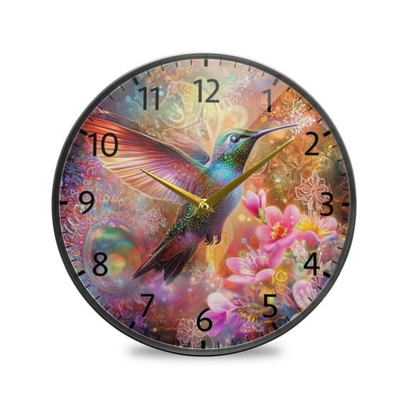 BZSMCE Wall Clock Acrylic Size：9.5*9.5in/11.9*11.9in Radiant Hummingbird Whirl Design Pattern Clock