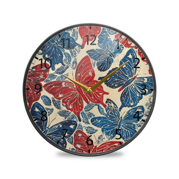 BZSMCE Wall Clock Acrylic Size：9.5*9.5in/11.9*11.9in Red and Blue Butterflies Design Pattern Clock
