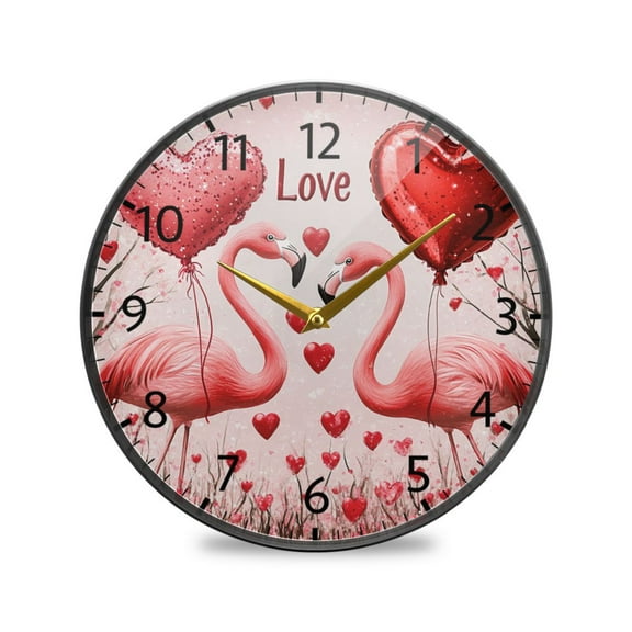 BZSMCE Wall Clock Acrylic Size:9.5*9.5in/11.9*11.9in Romantic Flamingo Love Design Pattern Clock