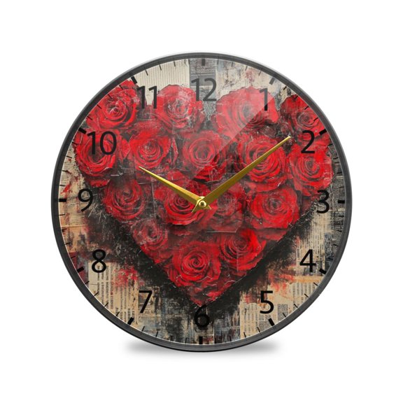 BZSMCE Wall Clock Acrylic Sizeļ¼9.5*9.5in/11.9*11.9in Roses Of Love Design Pattern Clock
