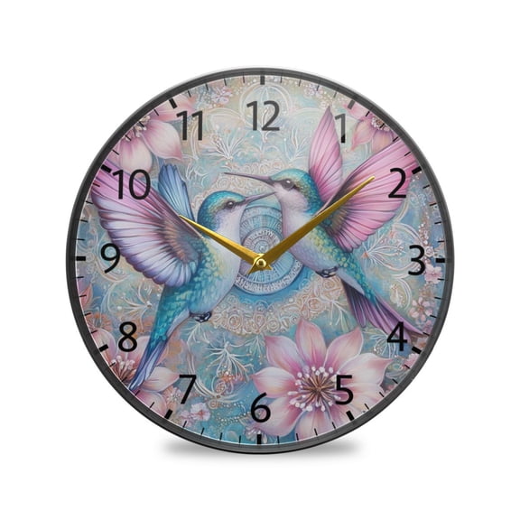 BZSMCE Wall Clock Acrylic Size:9.5*9.5in/11.9*11.9in Springtime Hummingbird Kiss Design Pattern Clock