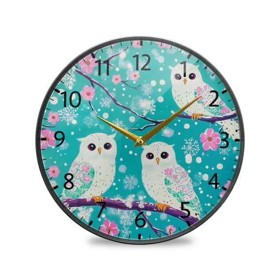 BZSMCE Wall Clock Acrylic Size:9.5*9.5in/11.9*11.9in Springtime Owls Design Pattern Clock