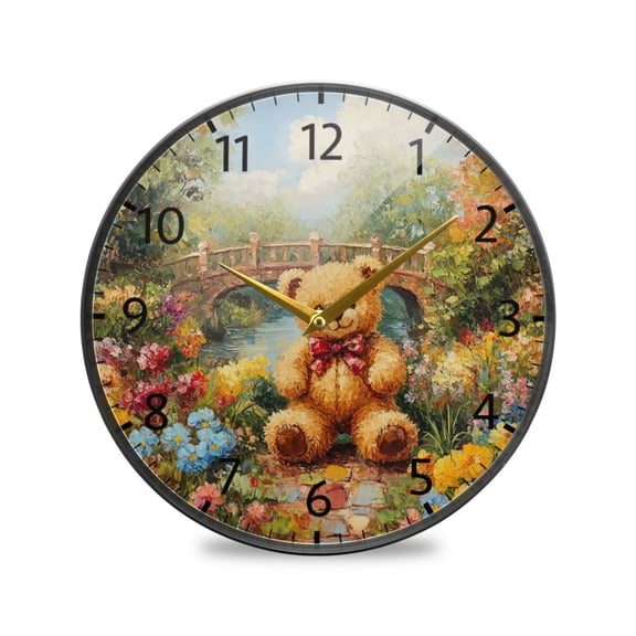 BZSMCE Wall Clock Acrylic Size：9.5*9.5in/11.9*11.9in Sunlit Teddy Design Pattern Clock