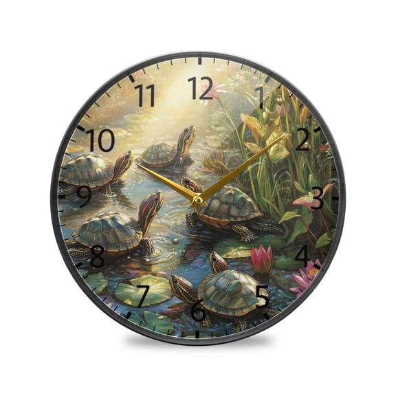 BZSMCE Wall Clock Acrylic Size:9.5*9.5in/11.9*11.9in Sunlit Turtle Gathering Design Pattern Clock