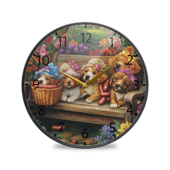 BZSMCE Wall Clock Acrylic Size：9.5*9.5in/11.9*11.9in Sunny Paws and Sausages Design Pattern Clock