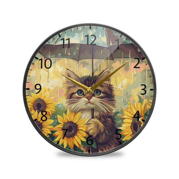BZSMCE Wall Clock Acrylic Size：9.5*9.5in/11.9*11.9in Sunny Umbrella Paws Design Pattern Clock