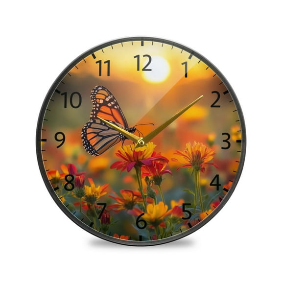 BZSMCE Wall Clock Acrylic Size：9.5*9.5in/11.9*11.9in Sunset Butterfly Bliss Design Pattern Clock