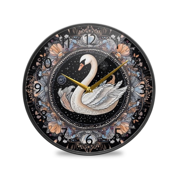 BZSMCE Wall Clock Acrylic Size:9.5*9.5in/11.9*11.9in Swan in Celestial Bloom Design Pattern Clock