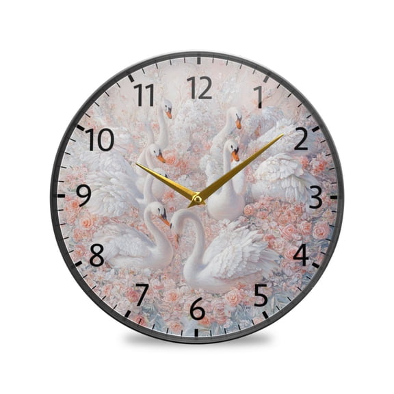 BZSMCE Wall Clock Acrylic Size:9.5*9.5in/11.9*11.9in Swans in A Floral Serenade Design Pattern Clock
