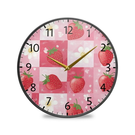 BZSMCE Wall Clock Acrylic Size:9.5*9.5in/11.9*11.9in Sweet Strawberry Design Pattern Clock