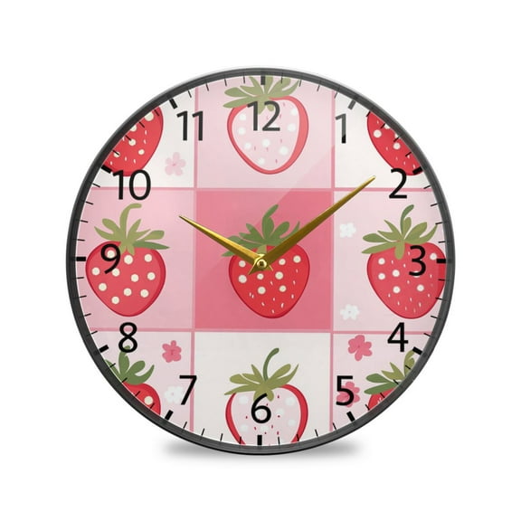 BZSMCE Wall Clock Acrylic Size:9.5*9.5in/11.9*11.9in Sweet Strawberry Patch Design Pattern Clock
