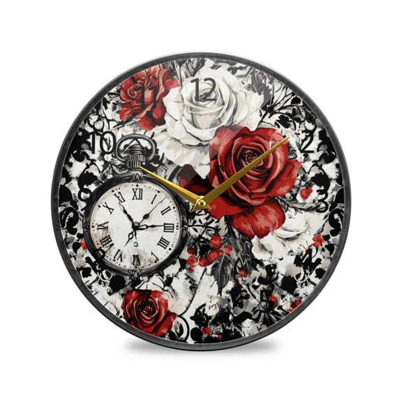 BZSMCE Wall Clock Acrylic Size:9.5*9.5in/11.9*11.9in Timeless Roses Design Pattern Clock