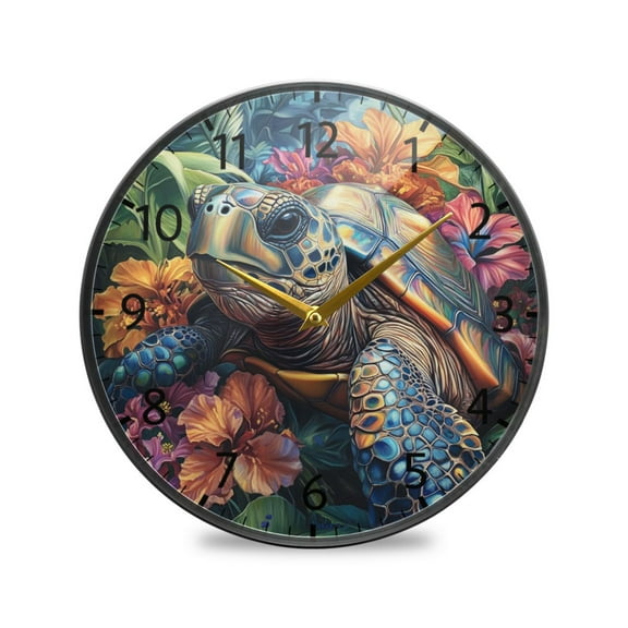 BZSMCE Wall Clock Acrylic Size:9.5*9.5in/11.9*11.9in Tropical Turtle Escape Design Pattern Clock