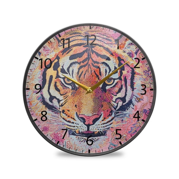 BZSMCE Wall Clock Acrylic Size：9.5*9.5in/11.9*11.9in Vibrant Tiger Majesty Design Pattern Clock