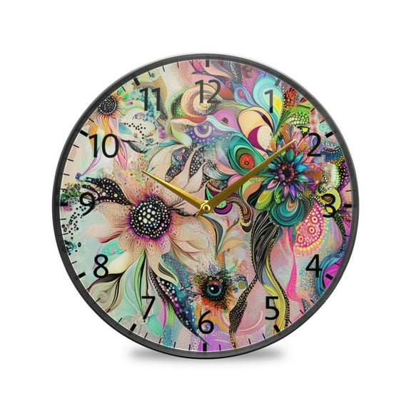 BZSMCE Wall Clock Acrylic Size：9.5*9.5in/11.9*11.9in Whimsical Floral Harmony Design Pattern Clock