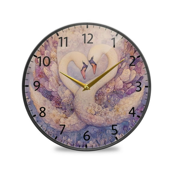 BZSMCE Wall Clock Acrylic Size：9.5*9.5in/11.9*11.9in Whimsical Love: Swans in Harmony Design Pattern Clock