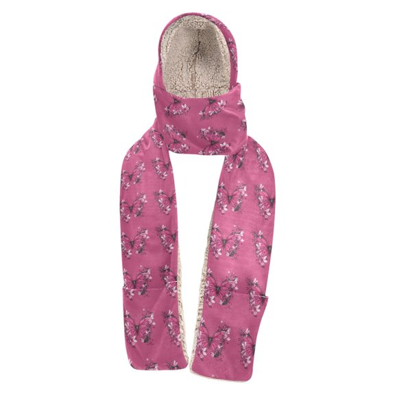 BZSMCE Warm Fleece Hood Scarf Wrap Butterfly Heart Pattern