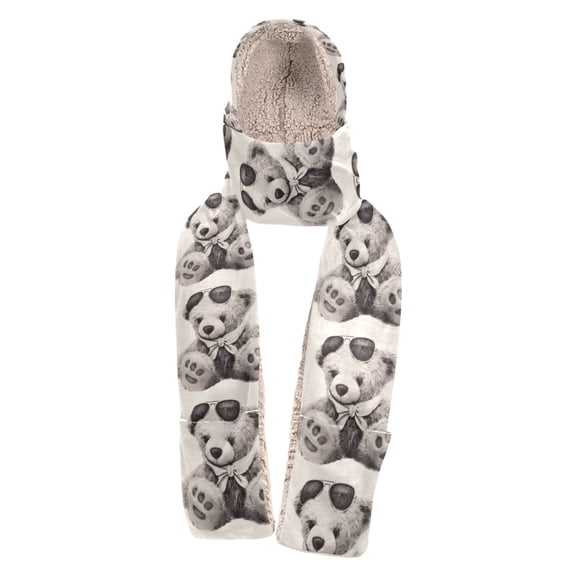 BZSMCE Warm Fleece Hood Scarf Wrap Chill Panda Pal Pattern