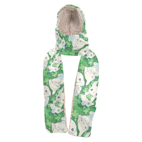 BZSMCE Warm Fleece Hood Scarf Wrap Clover Bunny Play Pattern