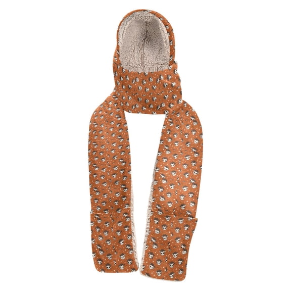 BZSMCE Warm Fleece Hood Scarf Wrap Cowboy Cattle on Rust Pattern