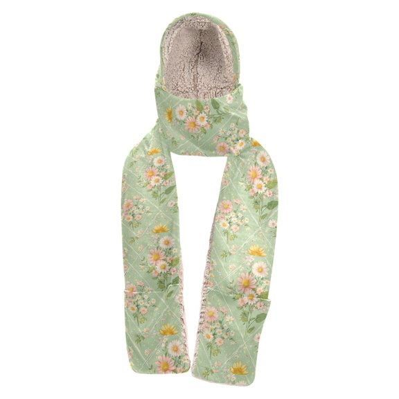 BZSMCE Warm Fleece Hood Scarf Wrap Daisy Delight Pattern