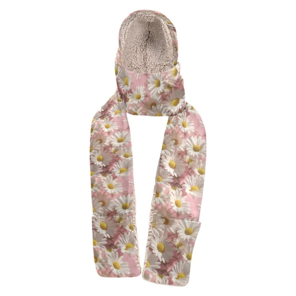 BZSMCE Warm Fleece Hood Scarf Wrap Daisy Dreamscape Pattern