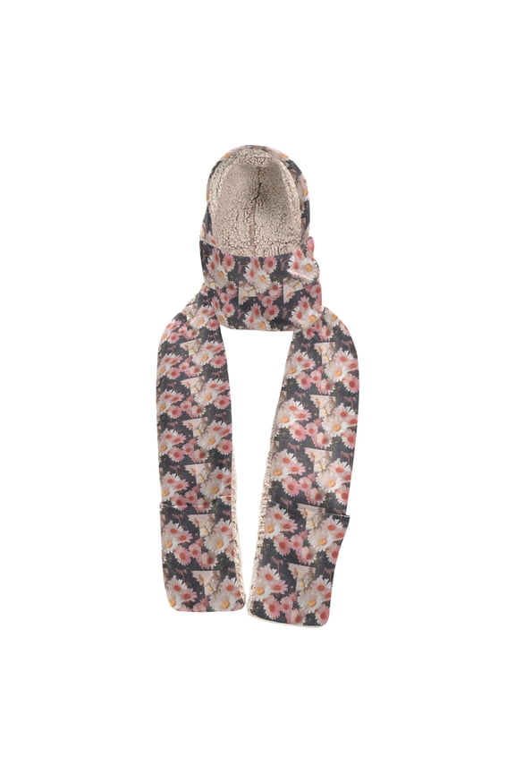 Warm Fleece Hood Scarf Wrap Daisy Field Pattern