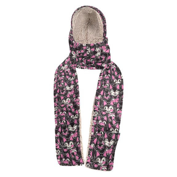 BZSMCE Warm Fleece Hood Scarf Wrap Delicate Blossom Lines Pattern