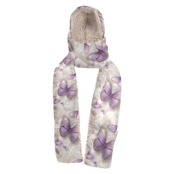 BZSMCE Warm Fleece Hood Scarf Wrap Delicate Butterflies Pattern