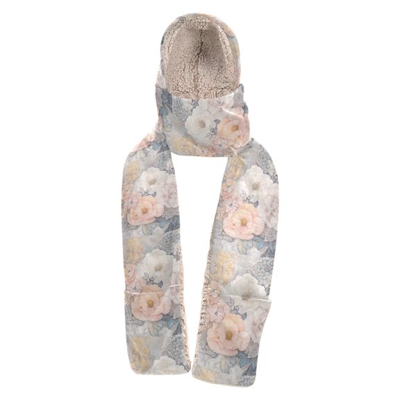 BZSMCE Warm Fleece Hood Scarf Wrap Delicate Floral Harmony Pattern