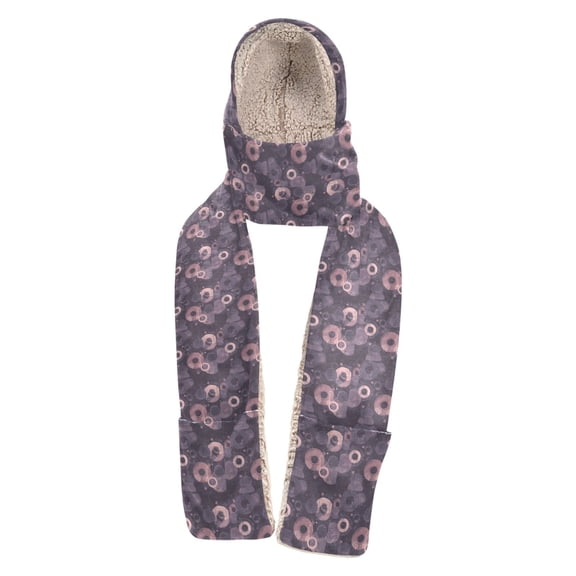BZSMCE Warm Fleece Hood Scarf Wrap Dreamy Purple Circular Haze Pattern