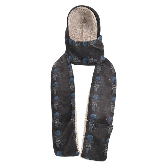 BZSMCE Warm Fleece Hood Scarf Wrap Eternal Cosmic Thorns Pattern