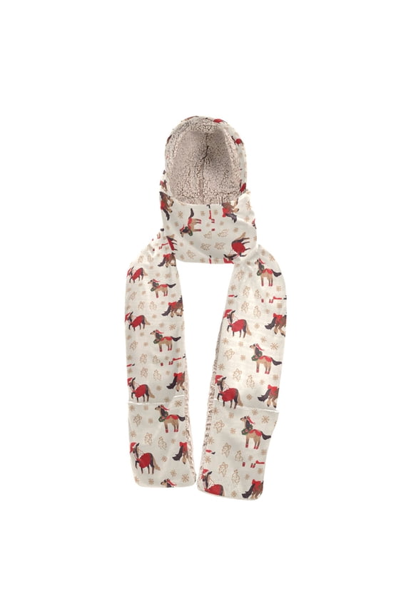 Warm Fleece Hood Scarf Wrap Festive Pony Parade Pattern