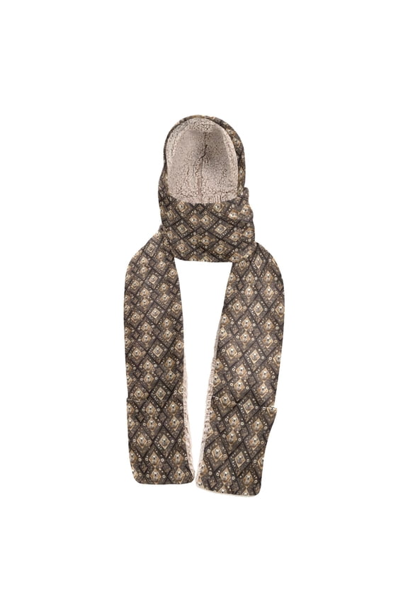 Warm Fleece Hood Scarf Wrap Frosted Flight Pattern