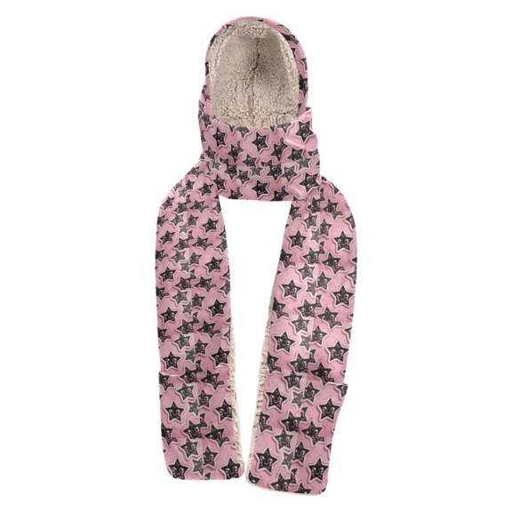 BZSMCE Warm Fleece Hood Scarf Wrap Glitter Star Pals Pattern