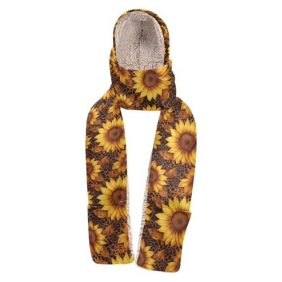 BZSMCE Warm Fleece Hood Scarf Wrap Golden Sunflower Patterns Pattern