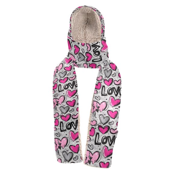 BZSMCE Warm Fleece Hood Scarf Wrap Love Patterns in Motion Pattern