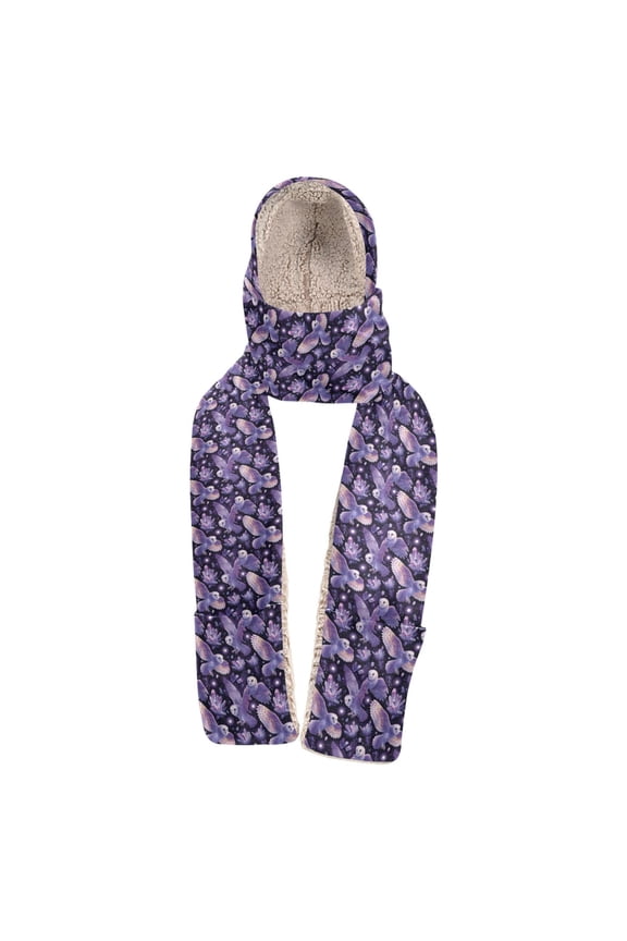 Warm Fleece Hood Scarf Wrap Owl Magic Pattern