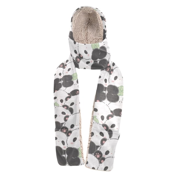 BZSMCE Warm Fleece Hood Scarf Wrap Panda Group Carnival Pattern