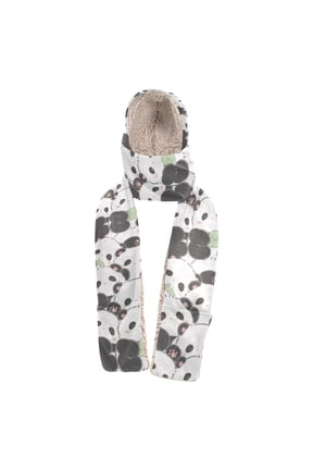 Warm Fleece Hood Scarf Wrap Panda Group Carnival Pattern
