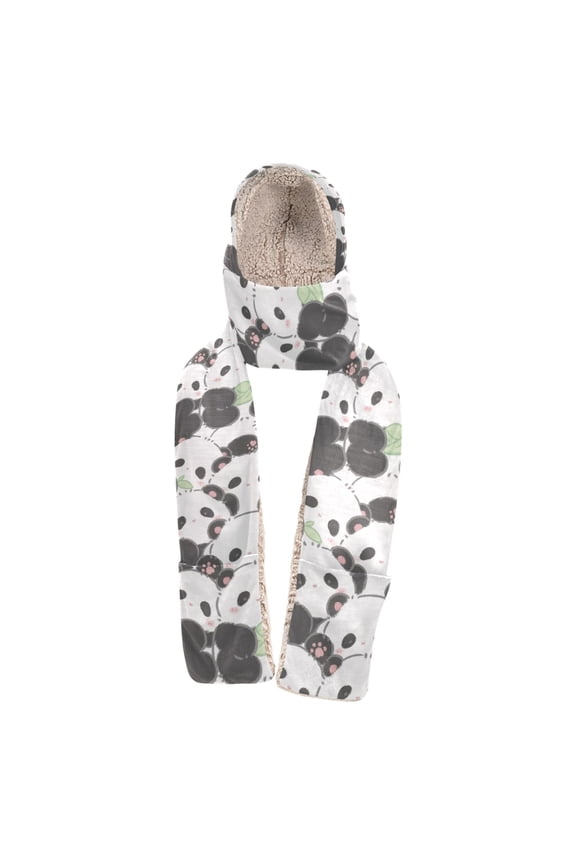 Warm Fleece Hood Scarf Wrap Panda Group Carnival Pattern