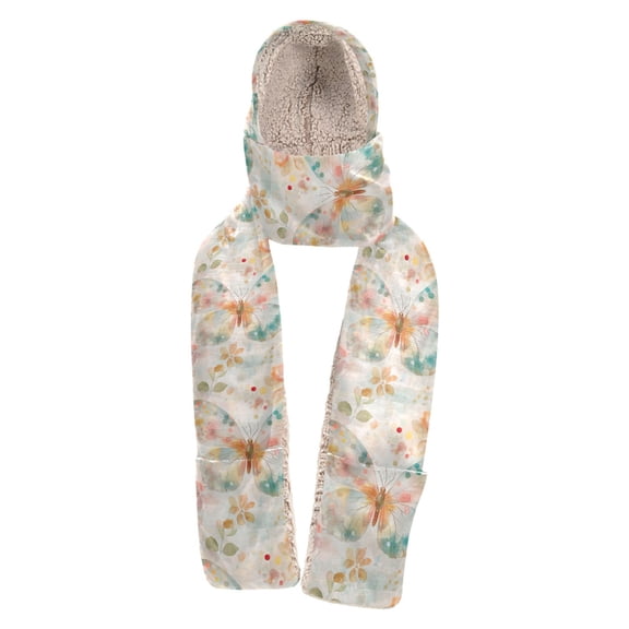 BZSMCE Warm Fleece Hood Scarf Wrap Pastel Butterfly Bliss Pattern