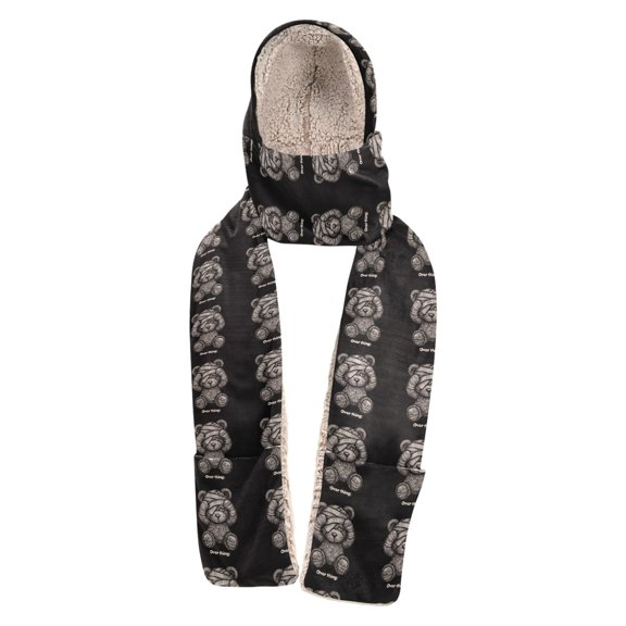 BZSMCE Warm Fleece Hood Scarf Wrap Pensive Puffball Pattern