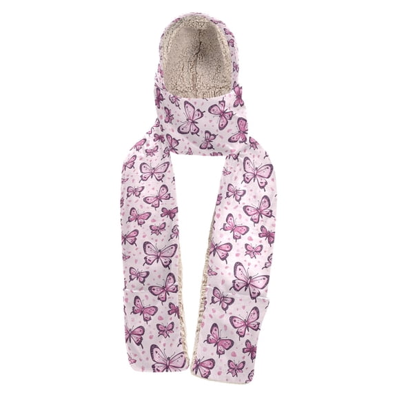 BZSMCE Warm Fleece Hood Scarf Wrap Pink Butterfly Bliss Pattern