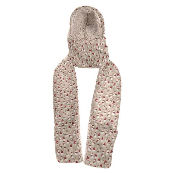 BZSMCE Warm Fleece Hood Scarf Wrap Snowman Family Reunion on Light Brown Pattern