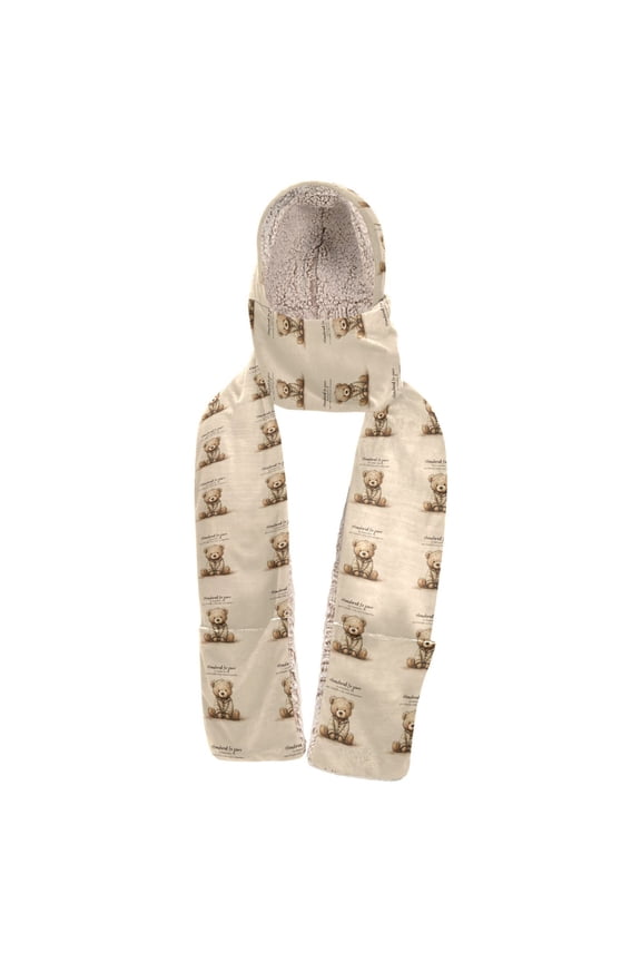 Warm Fleece Hood Scarf Wrap Sweet Dreams Bear Pattern